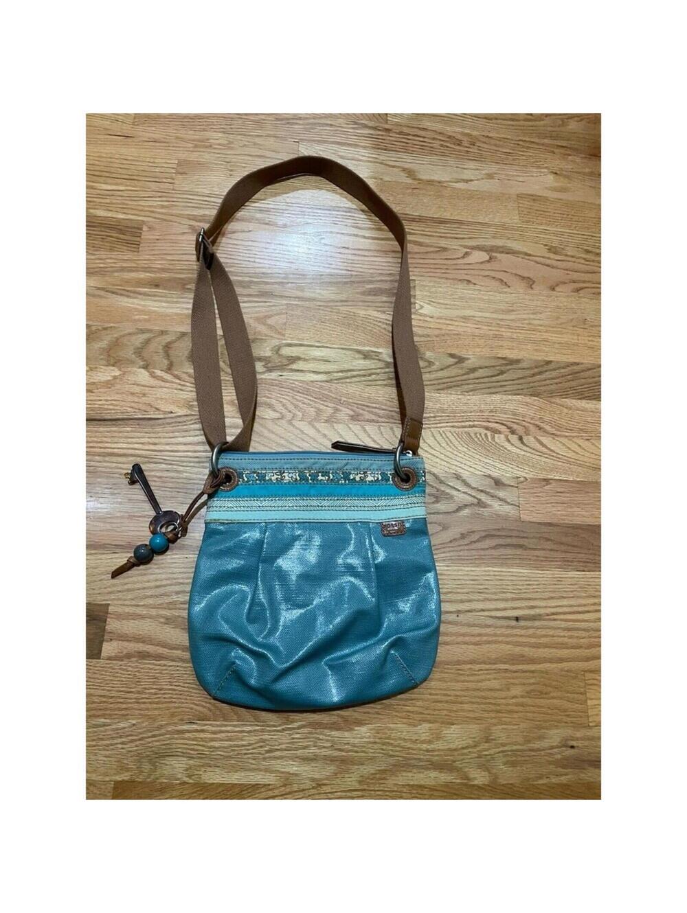 Fossil Leather Teal Crossbody Messenger Bag Purse Medium Size